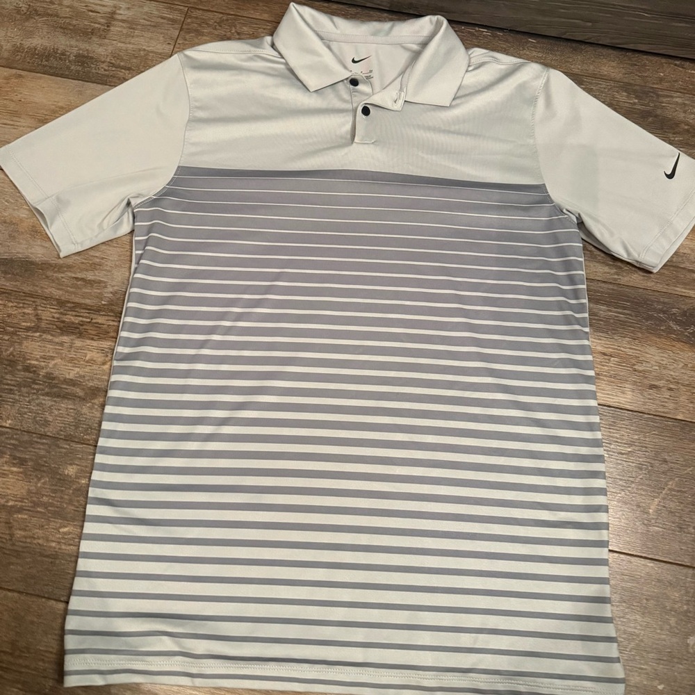 Nike Men's Gray Striped Polo Shirt Small